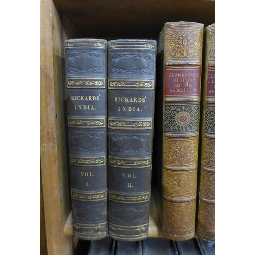 418 - 19th century books to include Rickards' India, Vol I & II, Clarendon's History of the Rebellion Vol ... 