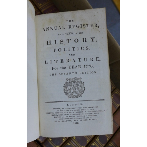 422 - A quantity 18th century Annual Registers of Politics and Literature, printed early 19th century (app... 