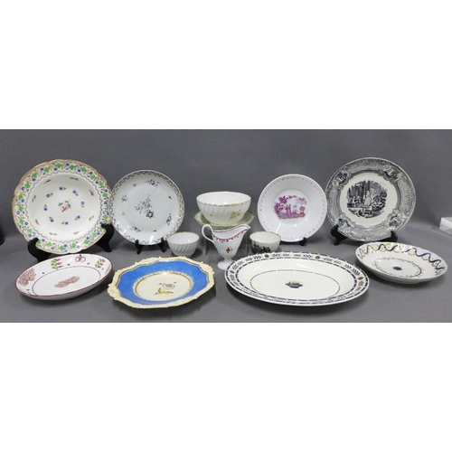 424 - Collection of 18th and 19th century porcelain and pottery saucers, plates, teabowls and cream jug  t... 