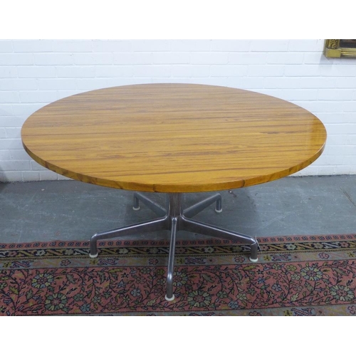 429 - Dining table with Castelli aluminium base and later circular faux rosewood top, 130 x 66cm