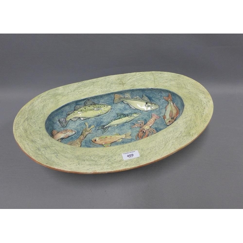 409 - Anna Lambert studio pottery bowl (with restoration) 53 X 35cm