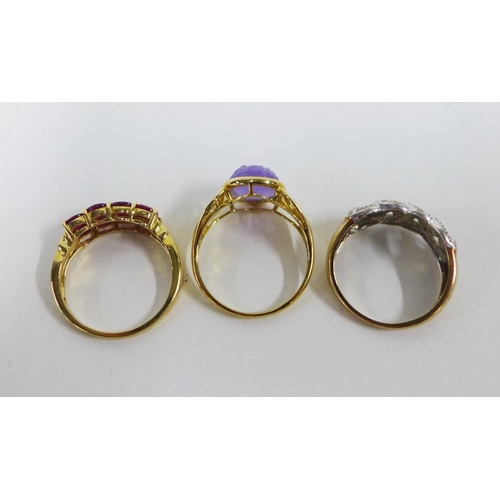 51 - Two 14ct gold gemset rings and a 9ct gold dress ring (3)