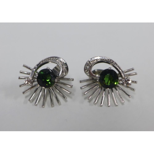 13 - 18ct white gold diamond and tourmaline cocktail dress ring together with a pair of matching earrings... 