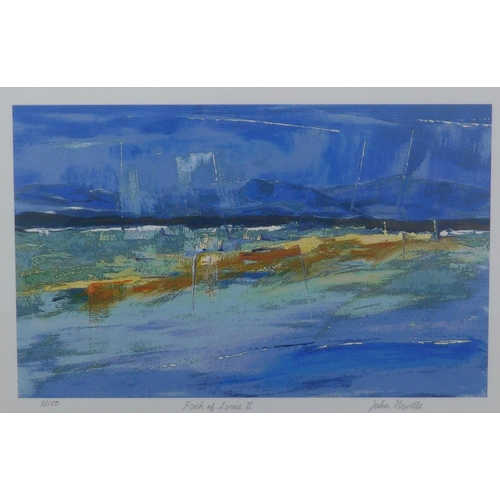 103 - John Neville, 'Firth of Lorne II', coloured screen print No. 3/10, signed in pencil and framed under... 