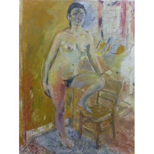 109 - Thora Clyne, (Scottish 1937 - 2021)  Life Study of a Female nude, oil on canvas, unsiged but inscrib... 