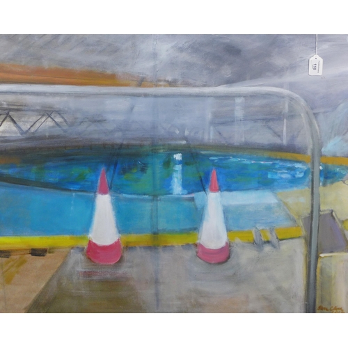 110 - Thora Clyne, (Scottish 1937 - 2021)   'Traffic cones' an oil on canvas, signed and dated 2010, on a ... 