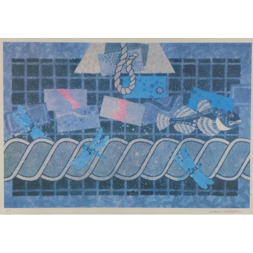 112 - After William Littlejohn, 'Rope, Fish and Dragonflies 1995' a limited edition print 49/300, framed u... 