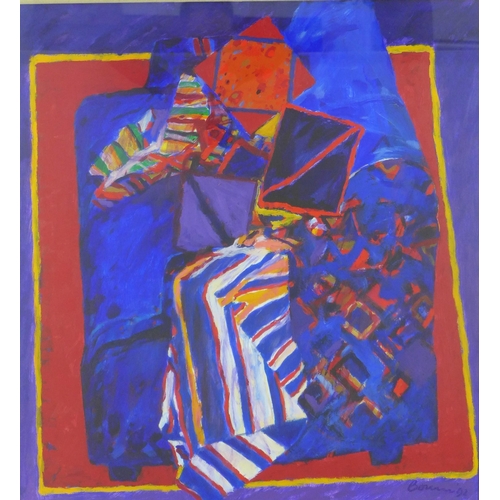 115 - Peter Bourne, RSW, (Scottish b.1931)  'Blue Couch', mixed media, signed and dated '92, framed with a... 