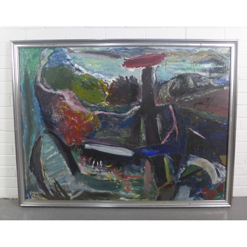 119 - Thora Clyne an oil on board abstract, signed and dated '66, in a silver giltwood frame, 120 x 90cm