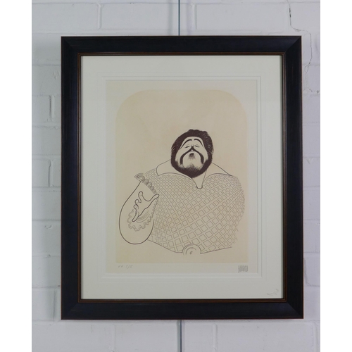 121 - Albert Hirschfeld (American 1903 - 2003) Luciano Pavarotti 1981, lithographic print, signed Al. Hirs... 