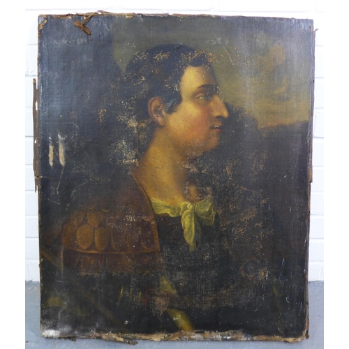 122 - Italianate portrait oil on canvas, apparently unsigned, partially on a stretcher and with losses (a/... 