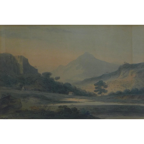 128 - 19th century landscape watercolour, unsigned and framed under glass, 25 x 17cm