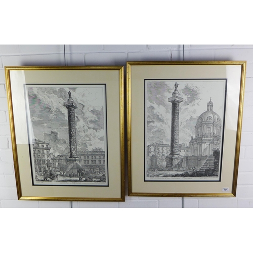 137 - After Piranesi, a companion pair of reproduction prints to include Colonna Antonina and Colonna Traj... 