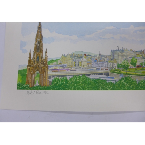 143 - Atholl Pirie, a collection of unframed coloured prints of Edinburgh  and Glasgow streets, etc , (a l... 