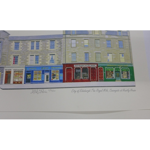 143 - Atholl Pirie, a collection of unframed coloured prints of Edinburgh  and Glasgow streets, etc , (a l... 