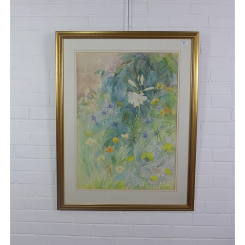 31 - Rosemary Cattrell, 'White Lily' watercolour, signed and framed under glass, 55 x 75cm