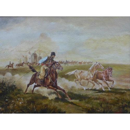 68 - Tomasz Gughocki,  (Polish School) an oil of board of a Cossack on horseback, signed and dated 1991, ... 