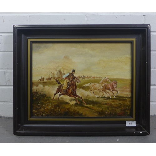 68 - Tomasz Gughocki,  (Polish School) an oil of board of a Cossack on horseback, signed and dated 1991, ... 