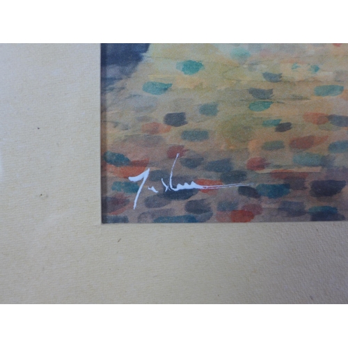 69 - Polish School, watercolour of Krakow, signed indistinctly and framed under glass, 40 x 18cm