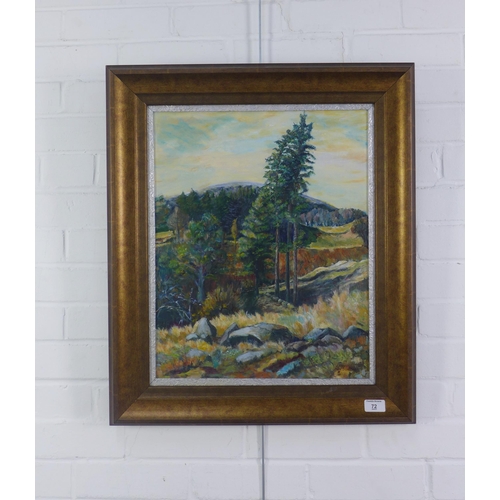 72 - Marion MacDonald, 'Glen Prossen Eclipse Light', acrylic on canvas, signed and framed, 40 x 50cm