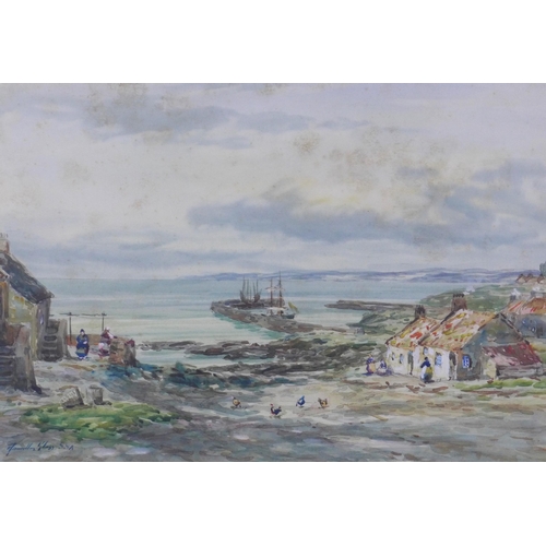 73 - Hamilton Glass SSA, (Scottish 1890 - 1925) watercolour of an East Coast Fishing Village, signed and ... 