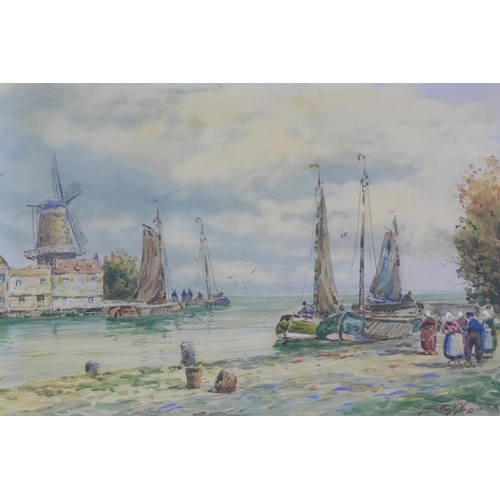 74 - Hamilton Glass SSA, (Scottish 1890 - 1925)  watercolour of a Dutch Fishing Village, signed and frame... 