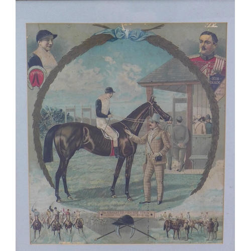 79 - The Straight Tip, 'You ride to win, Ayrshire the Derby Winner' a colour lithographic print, framed u... 