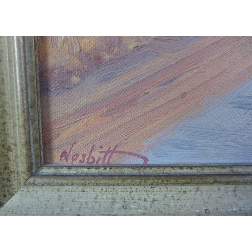 81 - Nesbitt (South African School) oil on board of a road through a deserted landscape, signed and frame... 