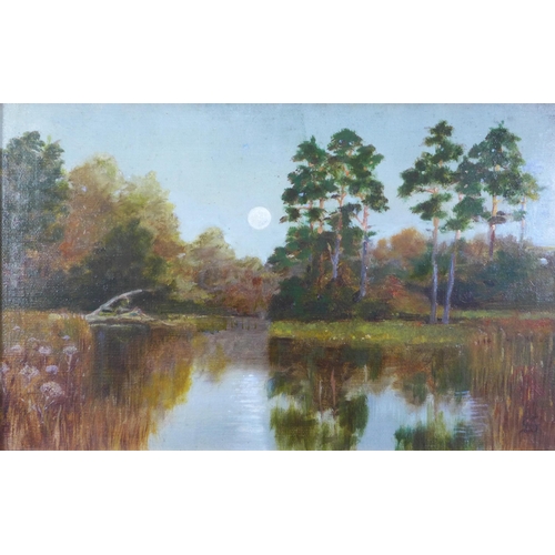 84 - Early 20th century   Abernthy forest, oil on board, signed with a monogram, in a giltwood frame, 38 ... 