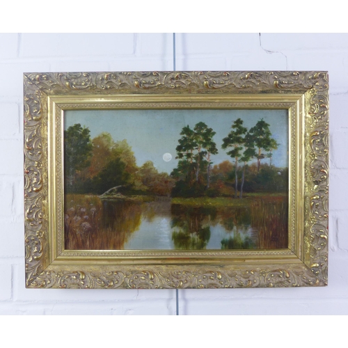 84 - Early 20th century   Abernthy forest, oil on board, signed with a monogram, in a giltwood frame, 38 ... 