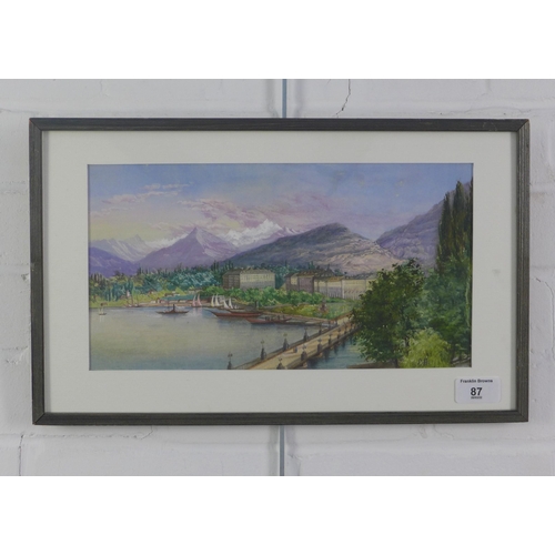 87 - Early 20th century watercolour of Lake Geneva with Mont Blanc in the Distance, signed with a monogra... 