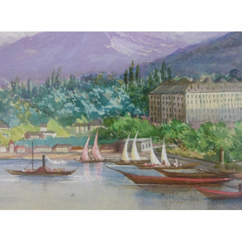 87 - Early 20th century watercolour of Lake Geneva with Mont Blanc in the Distance, signed with a monogra... 