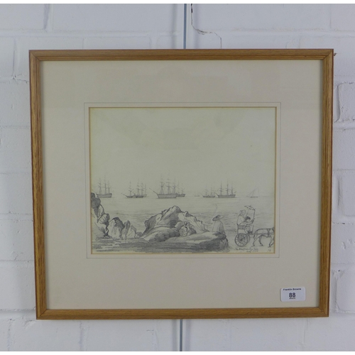 88 - 19th century English School, ;The Fleet from Seaview', pencil sketch, entitled and dated Aug 1853, f... 