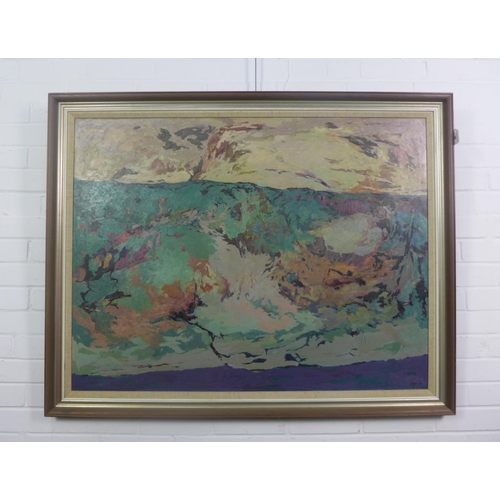 98 - James P.W.  Syme (Scottish  1928 - 2011) 'Landscape', large oil on board, signed and dated '80, 110 ... 