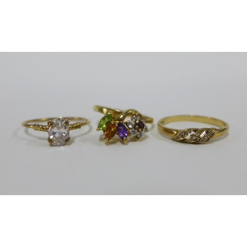 1 - Five 9ct gold gemset rings to include a garnet ring with one small stone missing (5)