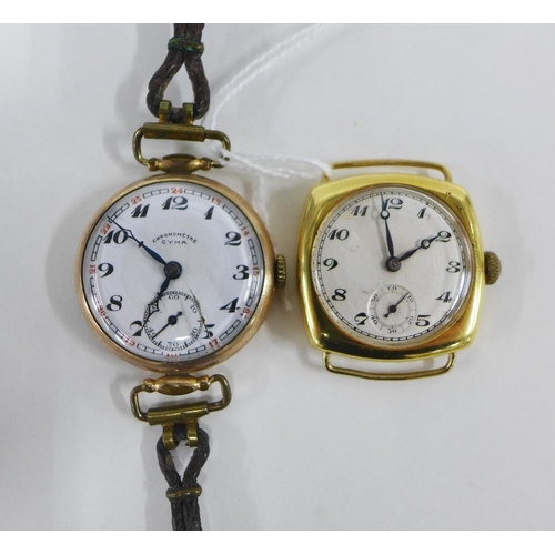 20 - Gents gold cased watch case and a Gents gold plated Cyma wrist watch on a leather strap (2)