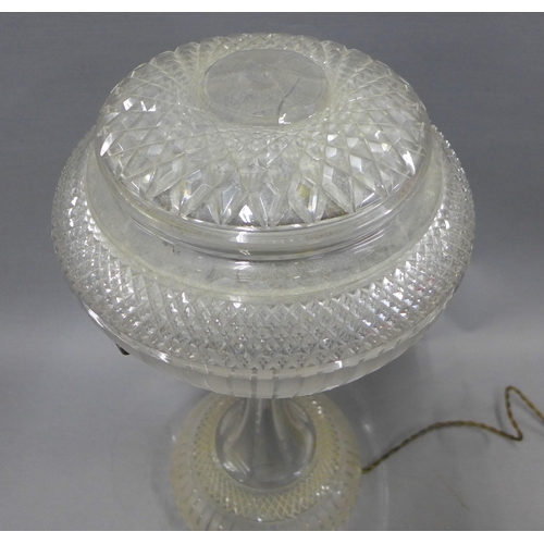 Cut glass table base and shade, 45cm