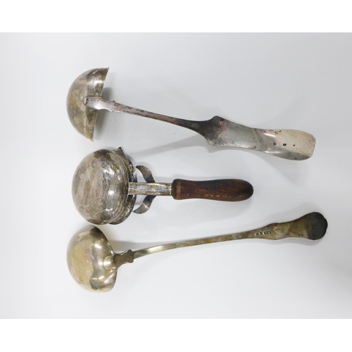 36 - William IV Scottish silver soup ladle, kings pattern, Glasgow 1833, 37cm, continental silver ladle w... 