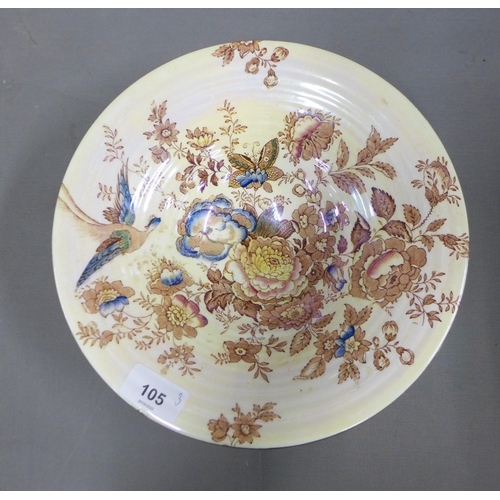 105 - A pair of Hirschfeld 'Rhythm & Dance' porcelain plates and a Maling lustre bowl (3)