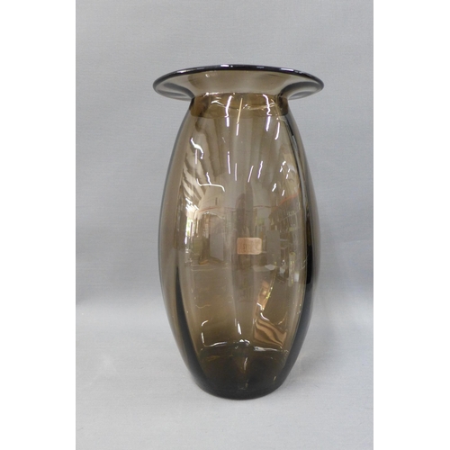 112 - 1930's Leerdam, Holland smoked glass vase with a flattened top rim, 31cm