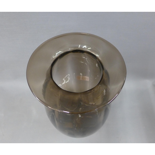 112 - 1930's Leerdam, Holland smoked glass vase with a flattened top rim, 31cm