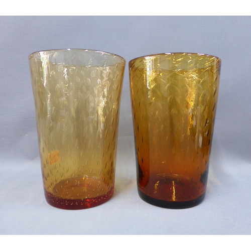 113 - Thomas Webb, a pair of  amber glass vases with bubble inclusions, 24cm (2)