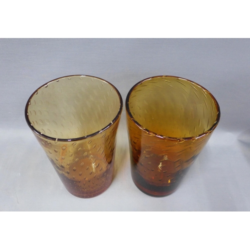 113 - Thomas Webb, a pair of  amber glass vases with bubble inclusions, 24cm (2)