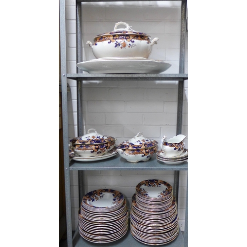 126 - Stoke Pottery Venice pattern dinner service with plates, bowels, serving platters, tureens and sauce... 