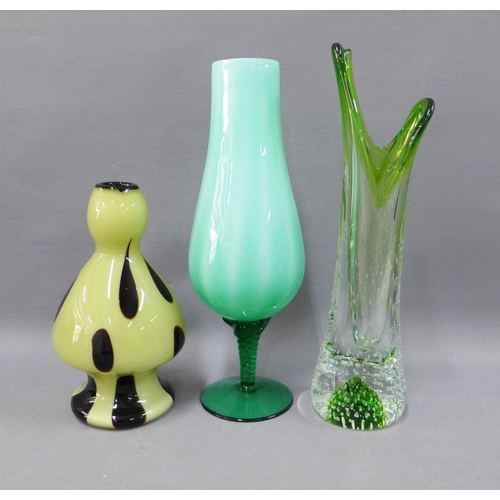 127 - Thomas Webb 'Flair' vase designed by David Hammond Stevenson, c 1961, 34cm, Italian green glass gobl... 