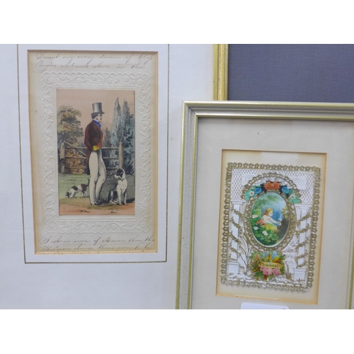 313 - Six late 19th / early 20th century Valentines Day Cards, all framed under glass, largest overall 25 ... 