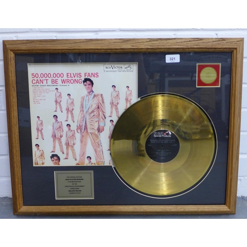 321 - 50,000,000 Elvis Fans Can't be Wrong - Elvis Gold Records - Volume 2, framed gold plated disc