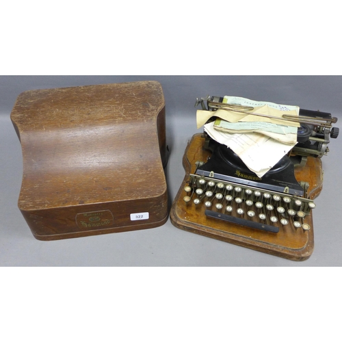 322 - Hammond Multiplex typewriter, USA, in original oak case