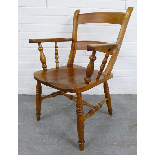 333 - Pine open armchair with solid seat and turned legs, 88 x 57 x 42cm