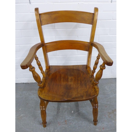 333 - Pine open armchair with solid seat and turned legs, 88 x 57 x 42cm